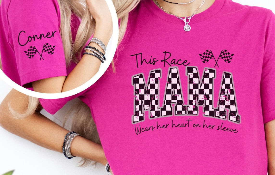 This Race Mama Wears her heart on her sleeve Shirt