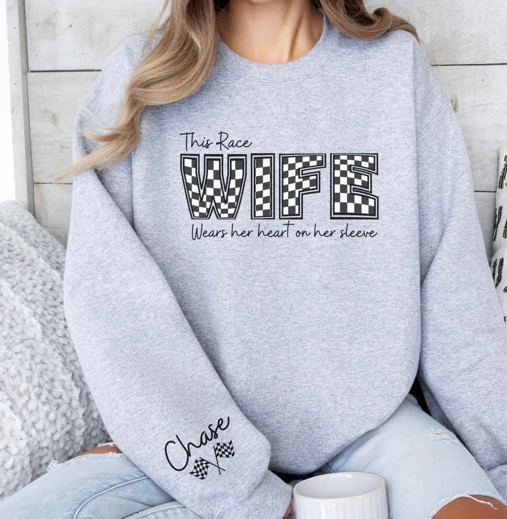 This Race Wife wears her heart on her sleeve shirt