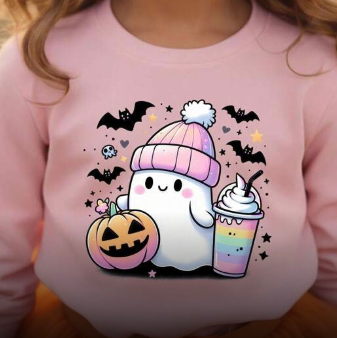 Youth Ghost with pink hat shirt