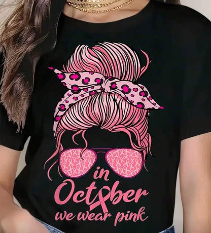 Messy Bun Cancer Ribbon Shirt